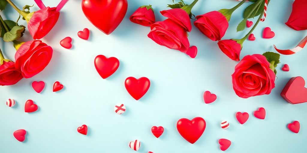 Heart-shaped candies and roses for Valentine's Day promotion.